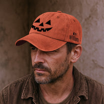 Jack-O'-Lantern Pumpkin Scary Halloween - Personalized Distressed Denim Cap