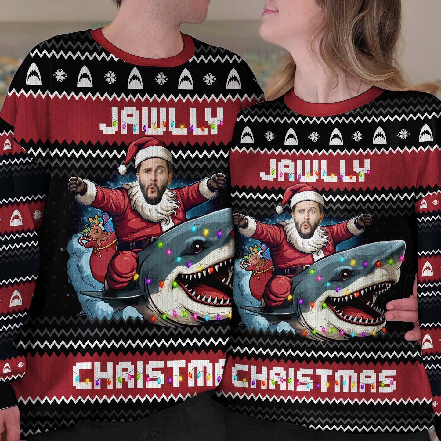 Jawlly Christmas For Shark Lovers - Personalized Photo Ugly Sweater