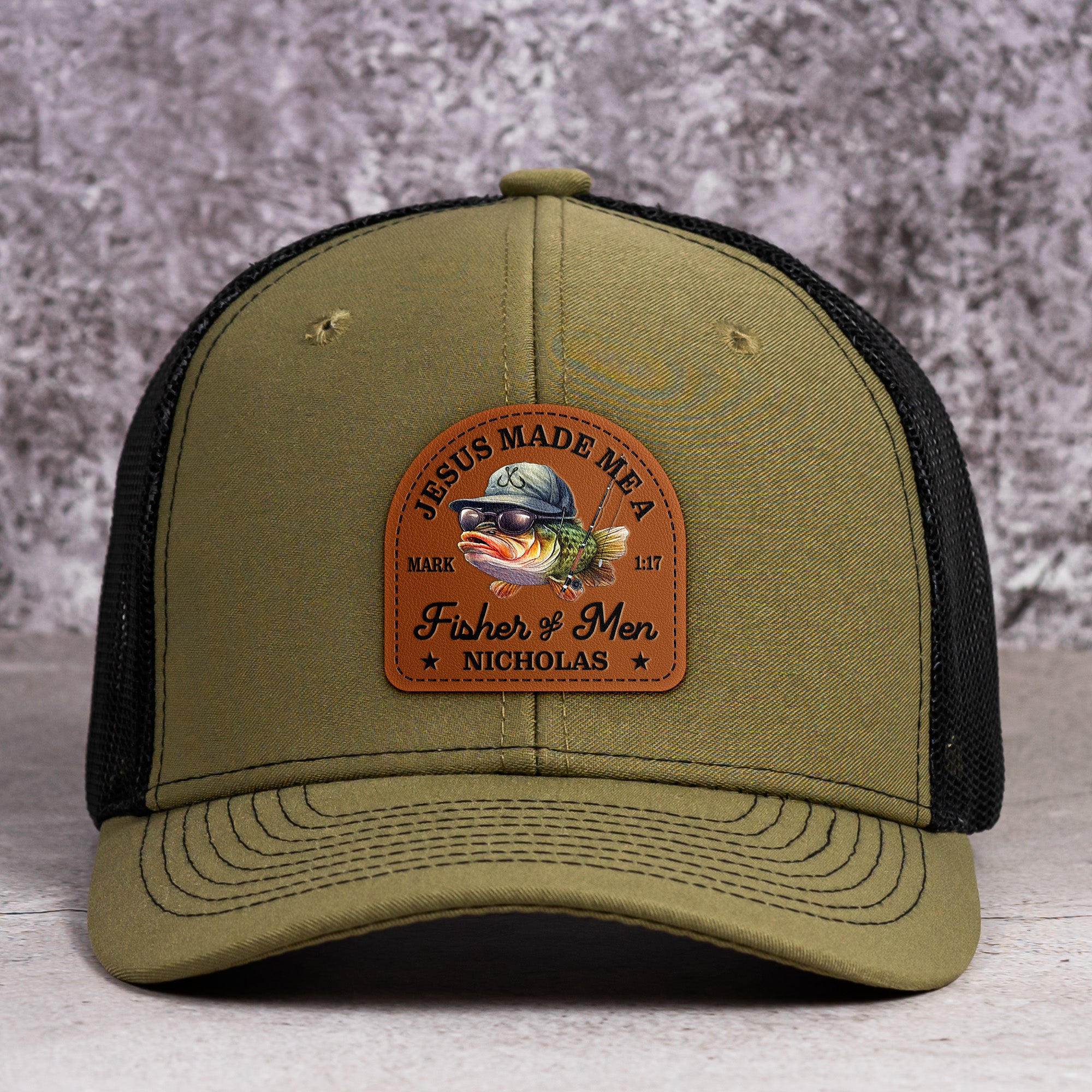 Jesus Made Me A Fisher Of Men - Personalized Leather Patch Hat