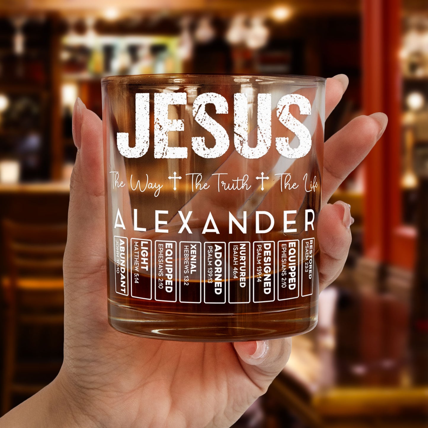 Jesus The Way The Truth The Life Name Letter In Bible - Personalized Whiskey Glass