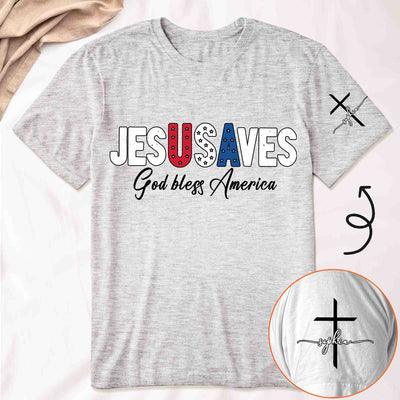 Jesus Saves USA Patriotic Faith Red White Blue - Personalized Shirt