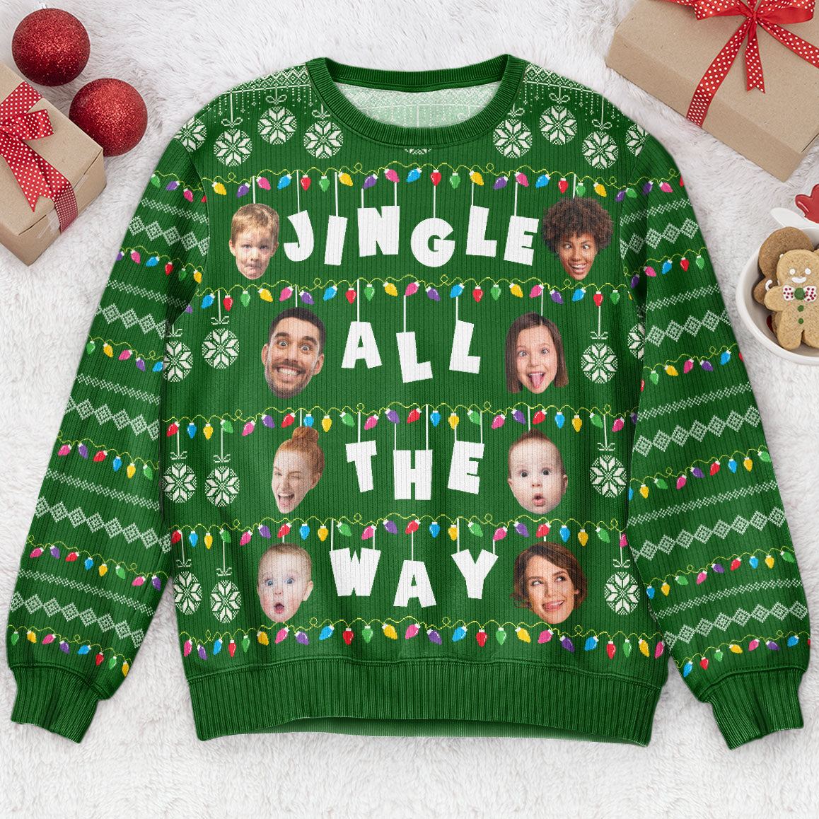 Jingle All The Way Custom Face Family, Friends, Boss - Personalized Photo Ugly Sweater
