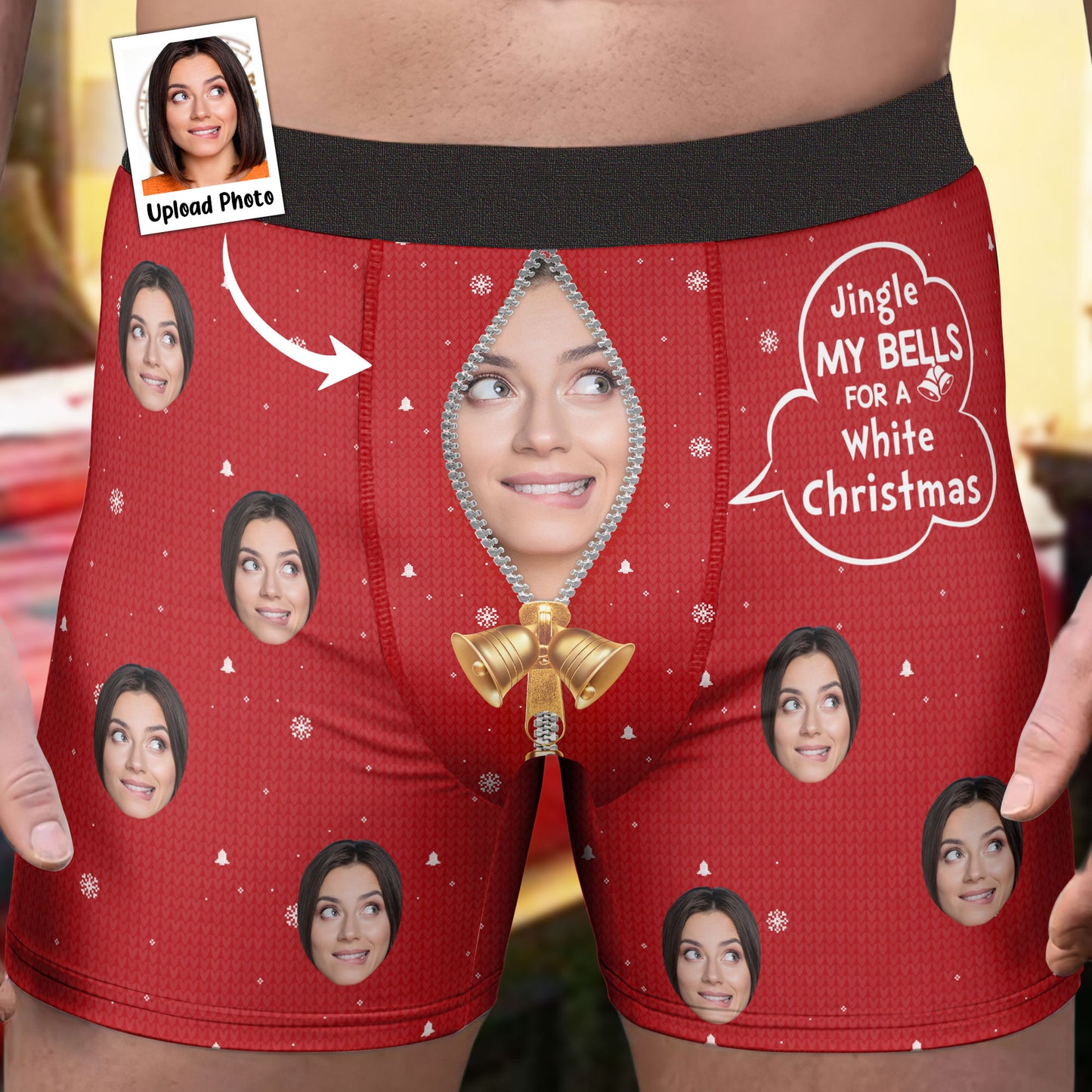 Jingle My Bells For A White Christmas Custom Face - Personalized Photo Men's Boxer Briefs