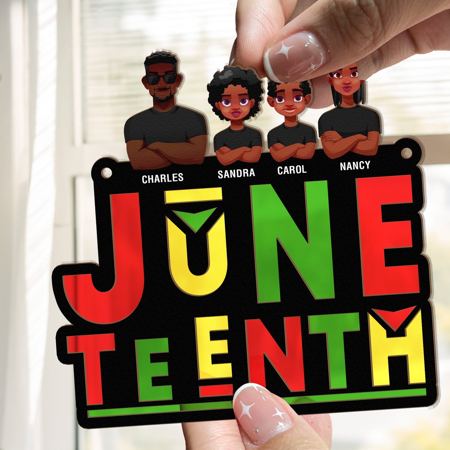 Juneteenth Pride Black Family - Personalized Window Hanging Suncatcher Ornament