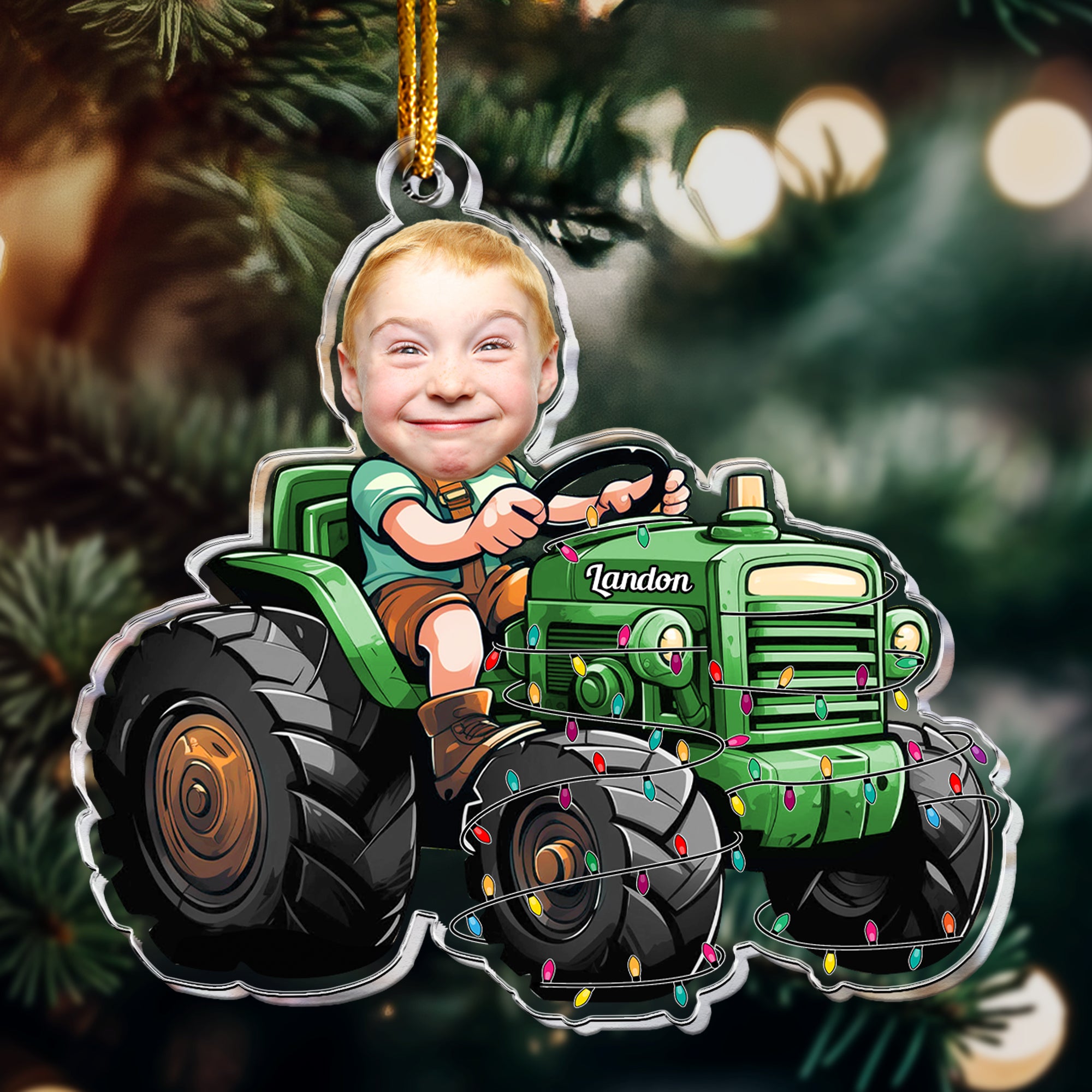 Just A Boy Who Loves Tractor Custom Kid Face - Personalized Acrylic Photo Ornament