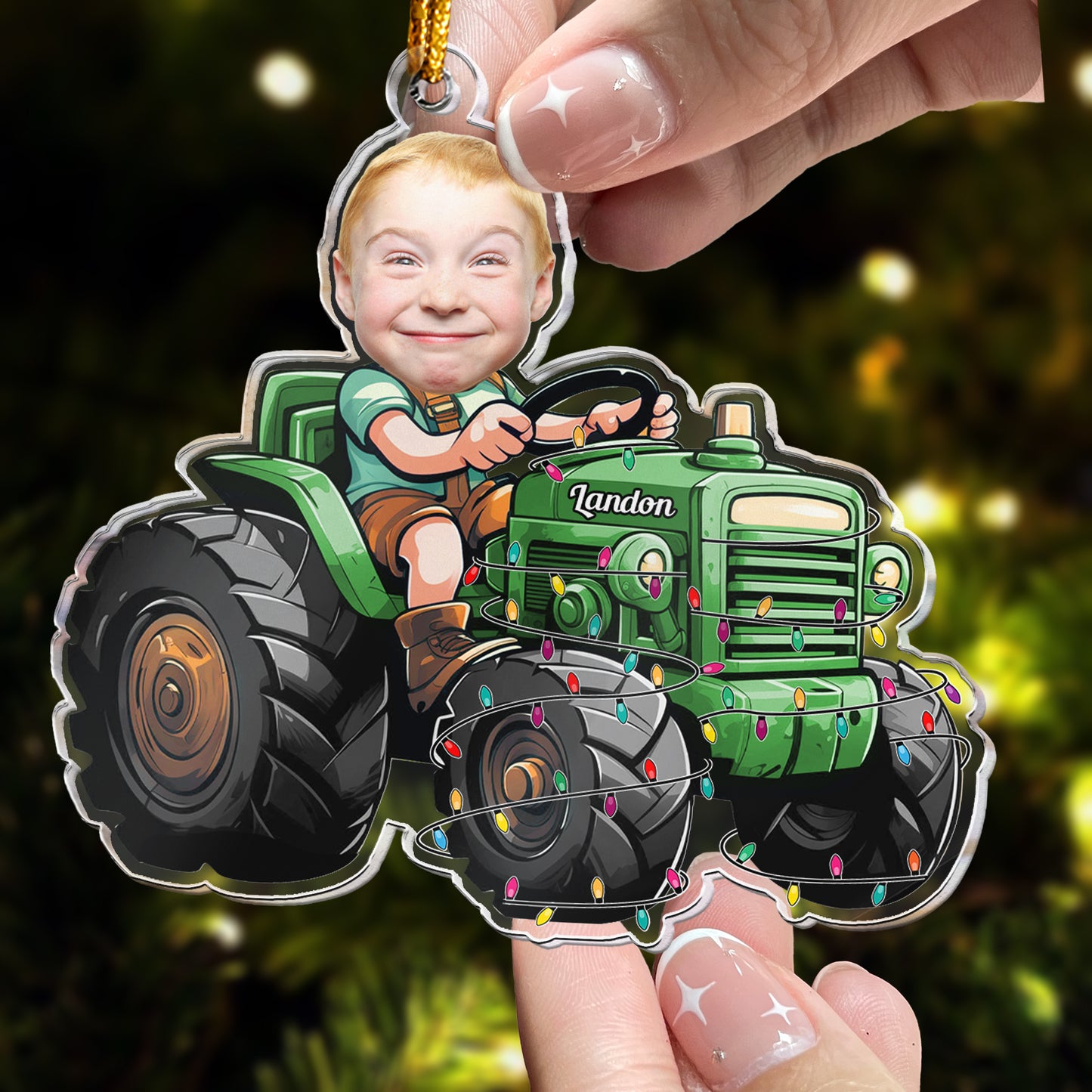 Just A Boy Who Loves Tractor Custom Kid Face - Personalized Acrylic Photo Ornament