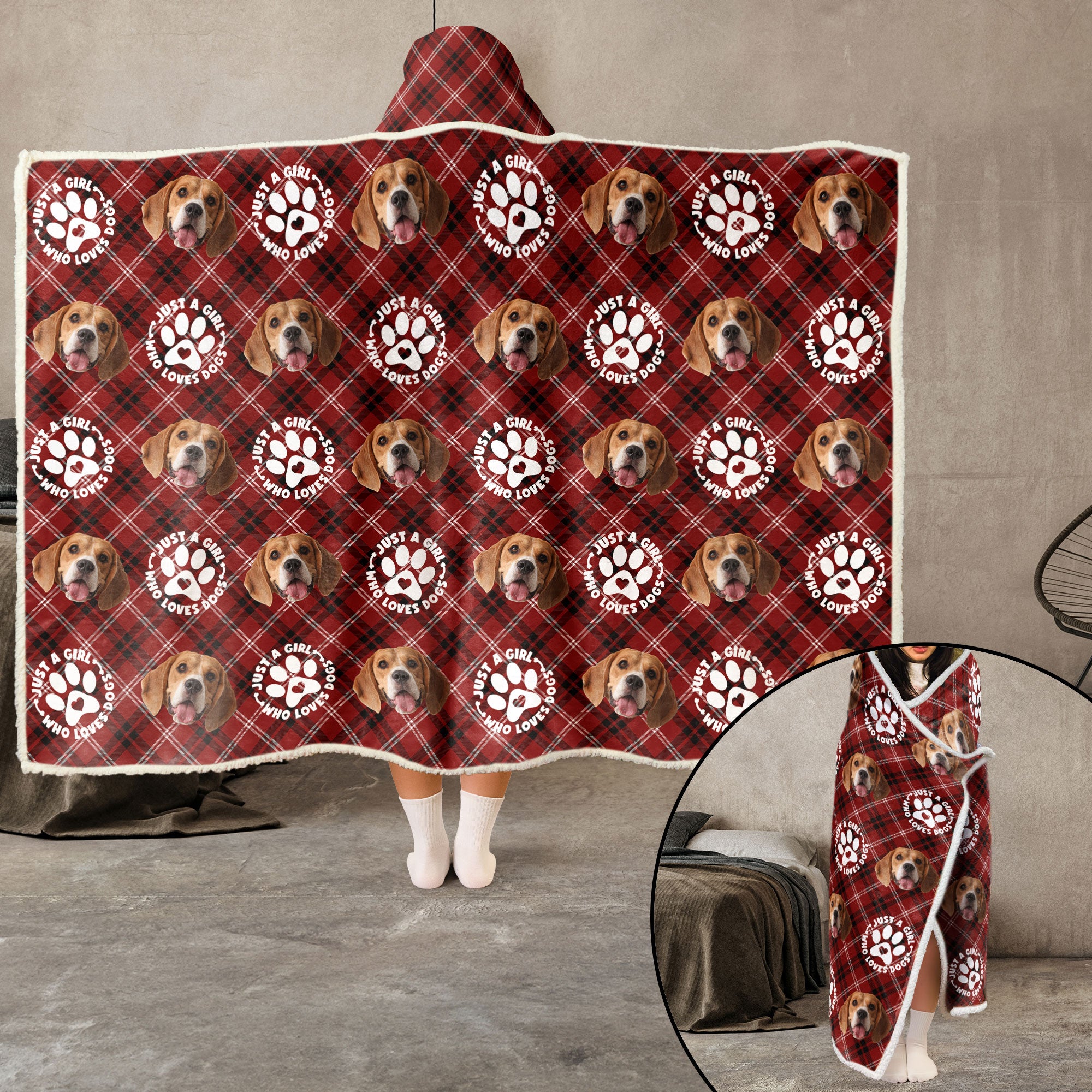 Just A Girl Loves Dogs - Personalized Photo Wearable Blanket Hoodie