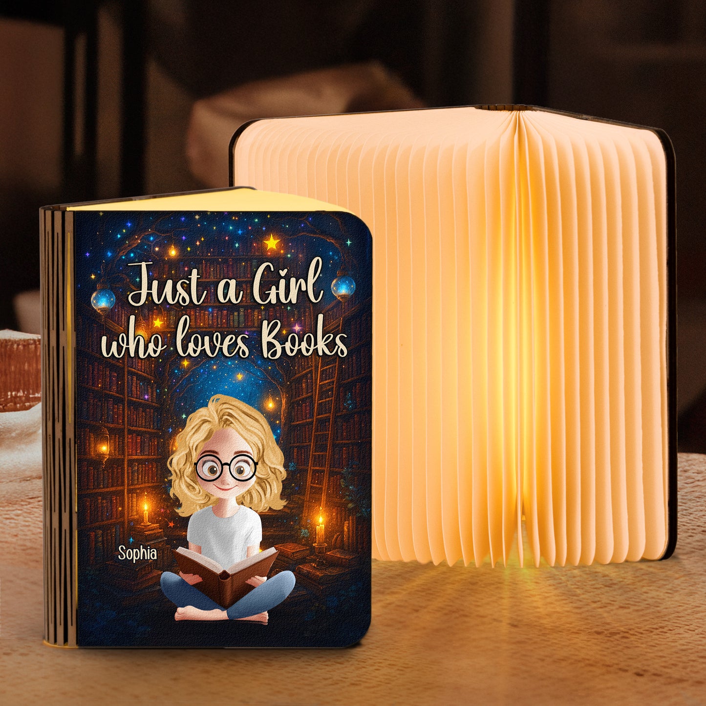 Just A Girl Who Loves Books - Fantasy Bookshelf - Personalized Book Lamp