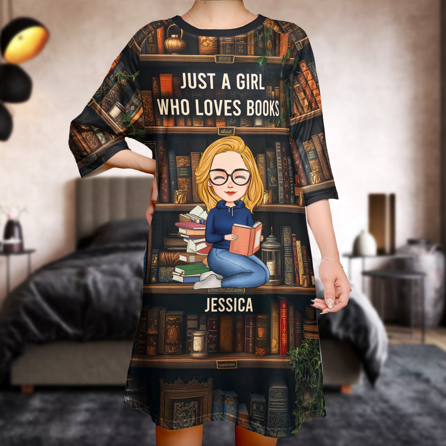 Just A Girl Who Loves Books - Personalized 3/4 Sleeve Dress