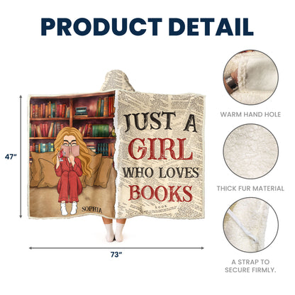 Just A Girl Who Loves Books - Personalized Wearable Blanket Hoodie - Gift For Daughter