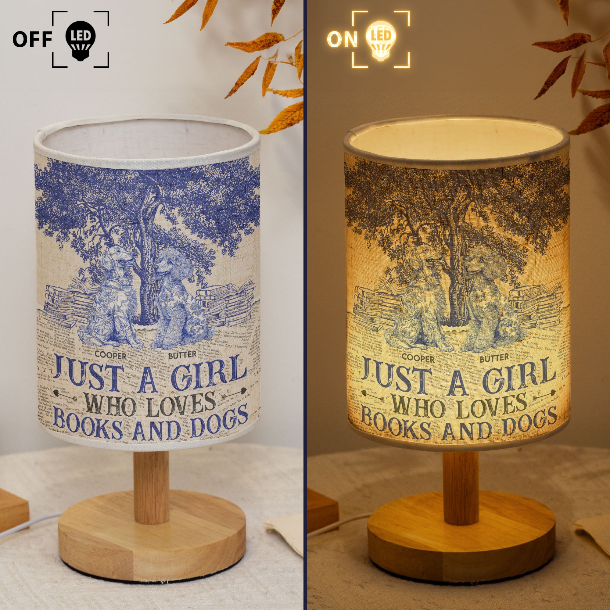 Just A Girl Who Loves Books And Dogs Toile De Jouy - Personalized Fabric Lamp