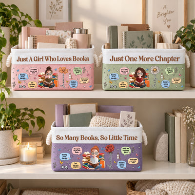 Just A Girl Who Loves Books Custom Name & Birth Flower - Personalized Storage Basket