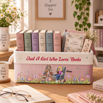 Just A Girl Who Loves Books Gift For Book Lover, Bookworm - Personalized Storage Basket