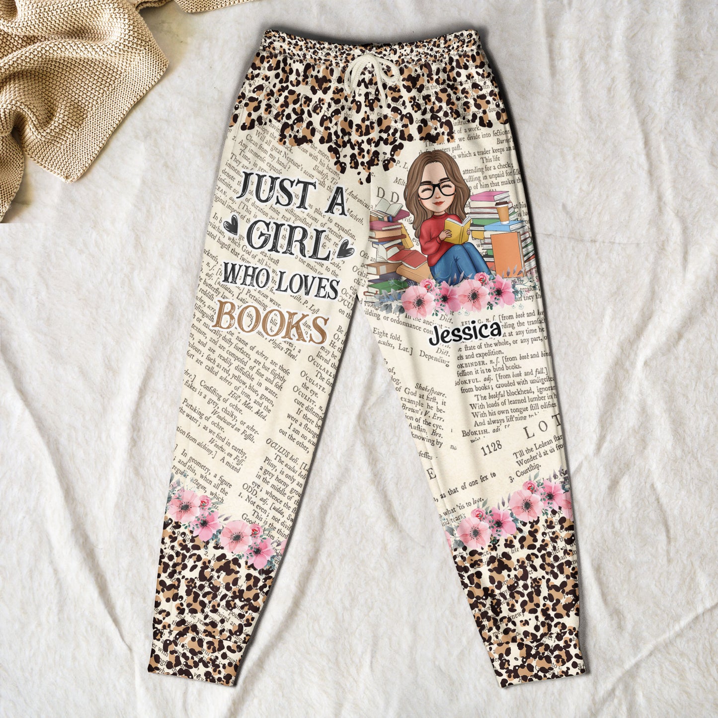 Just A Girl Who Loves Books Leopard Style - Personalized Sweatpants