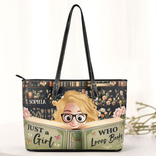 Just A Girl Who Loves Books New Version - Personalized Leather Tote Bag