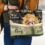 Just A Girl Who Loves Books New Version - Personalized Leather Tote Bag