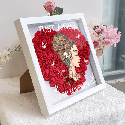 Just A Girl Who Loves Books - Personalized Flower Shadow Box