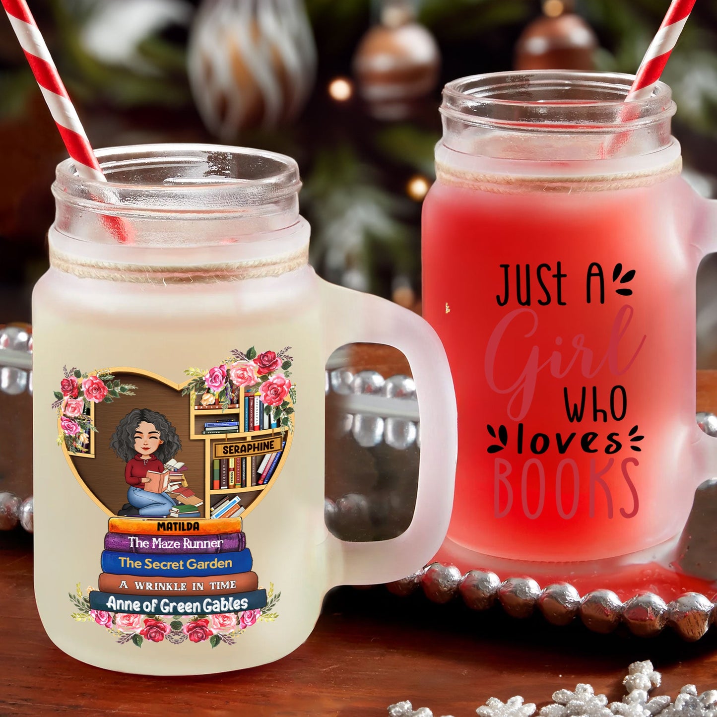 Just A Girl Who Loves Books - Personalized Mason Jar Cup With Straw