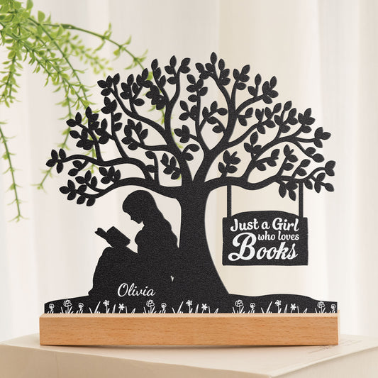 Just A Girl Who Loves Books - Personalized Metal Desk Silhouette Sculpture