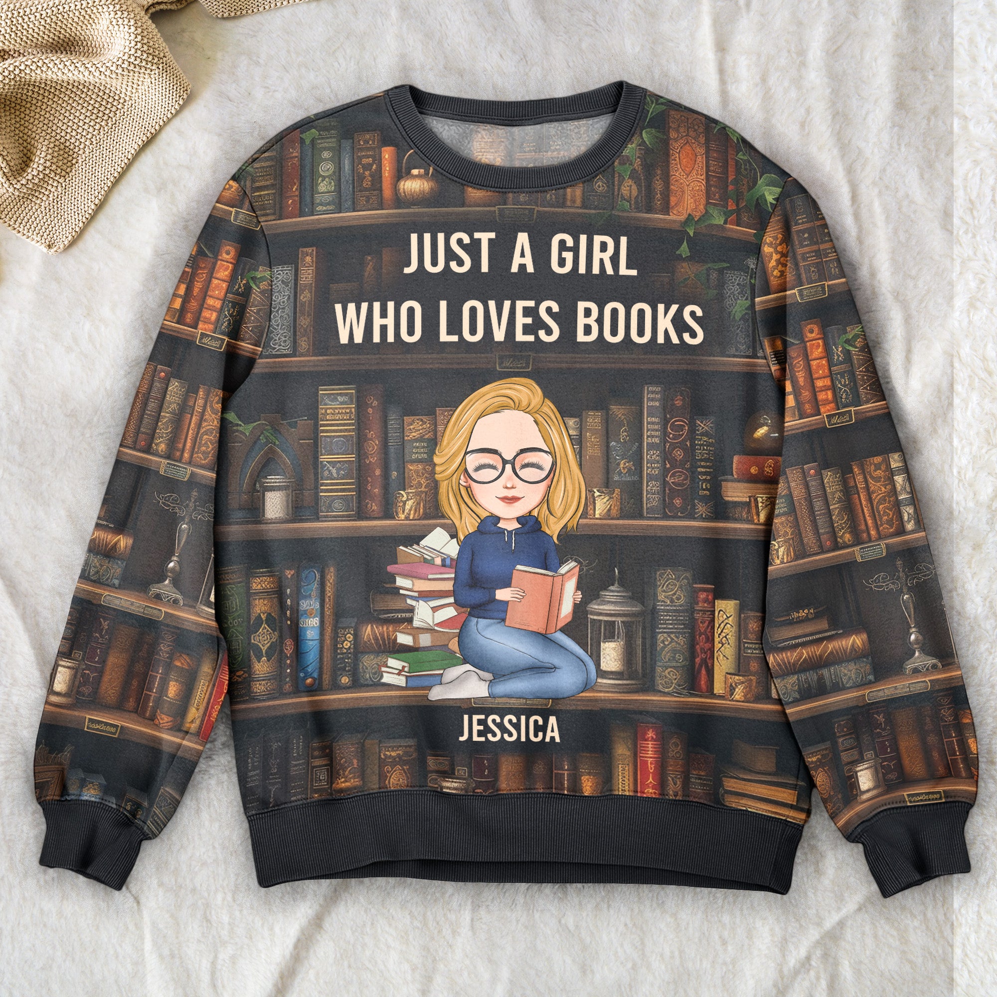 Just A Girl Who Loves Books - Personalized Sweatshirt And Sweatpants Set - Lounge Pants  With Pockets, Custom Pajama Pants, Jogger Sweatpants, Gift For Her