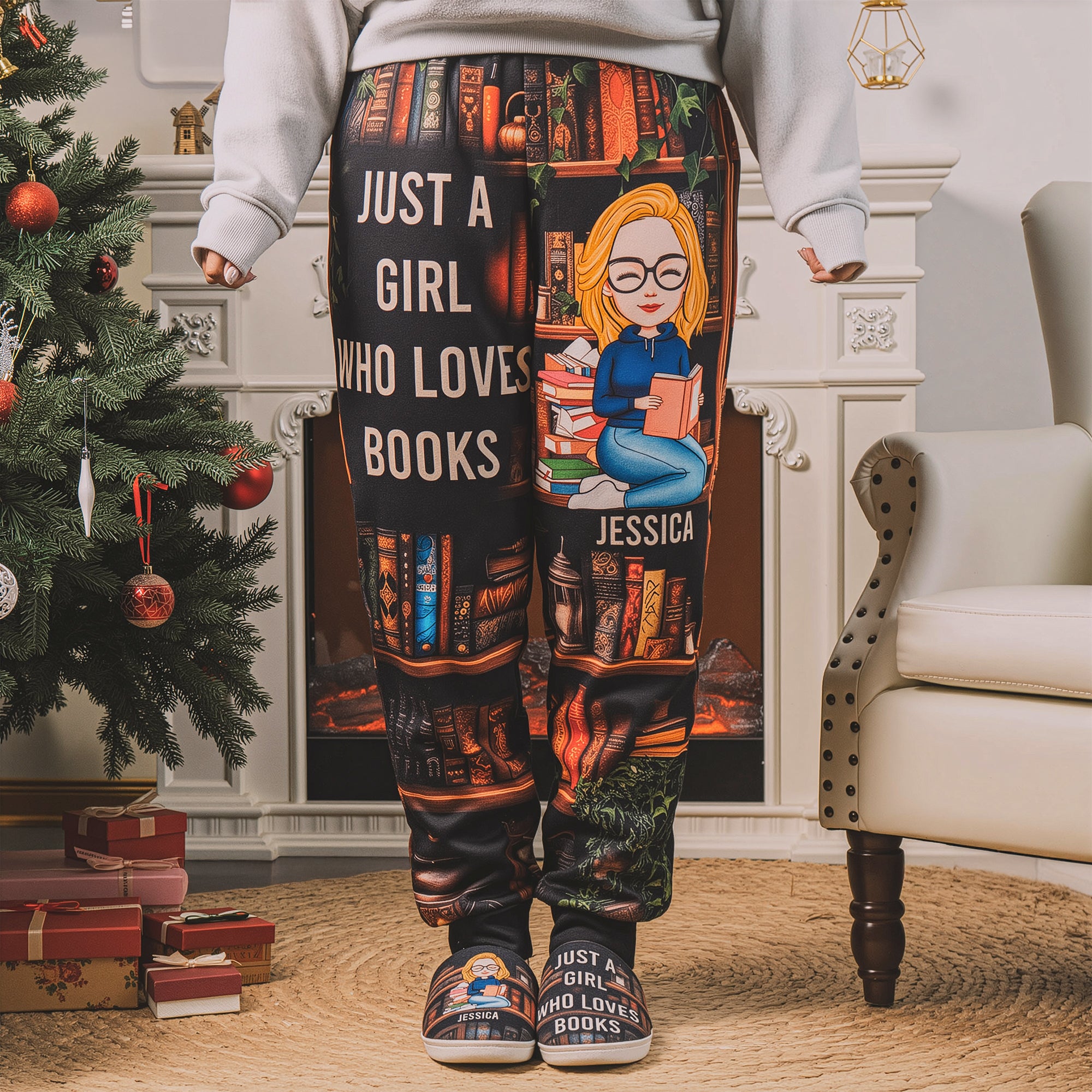 Just A Girl Who Loves Books - Personalized Sweatpants, Lounge Pants With Pockets, Custom Pajama Pants, Jogger Sweatpants, Gift For Her