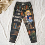 Just A Girl Who Loves Books - Custom Gift Set - Lounge Pants  With Pockets, Custom Pajama Pants, Jogger Sweatpants, Gift For Her