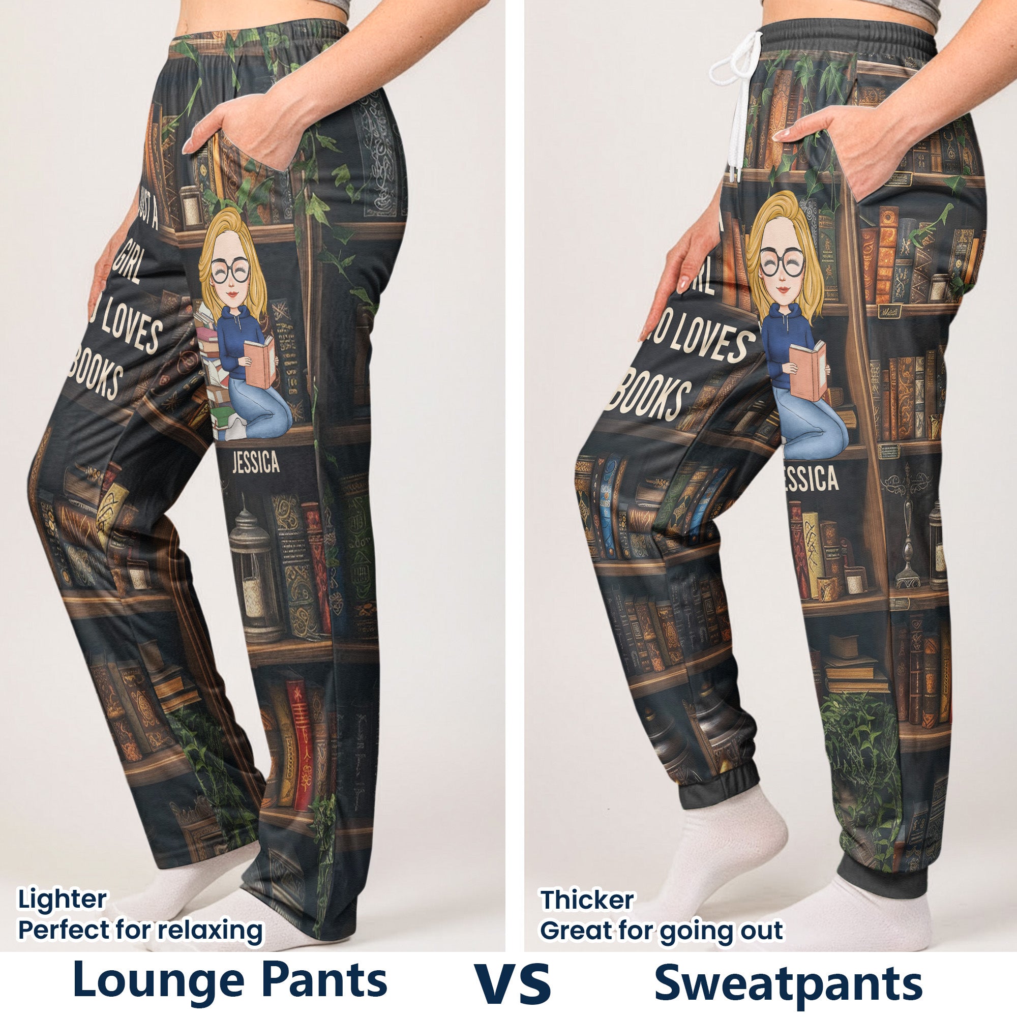 Just A Girl Who Loves Books - Personalized Sweatpants, Lounge Pants With Pockets, Custom Pajama Pants, Jogger Sweatpants, Gift For Her