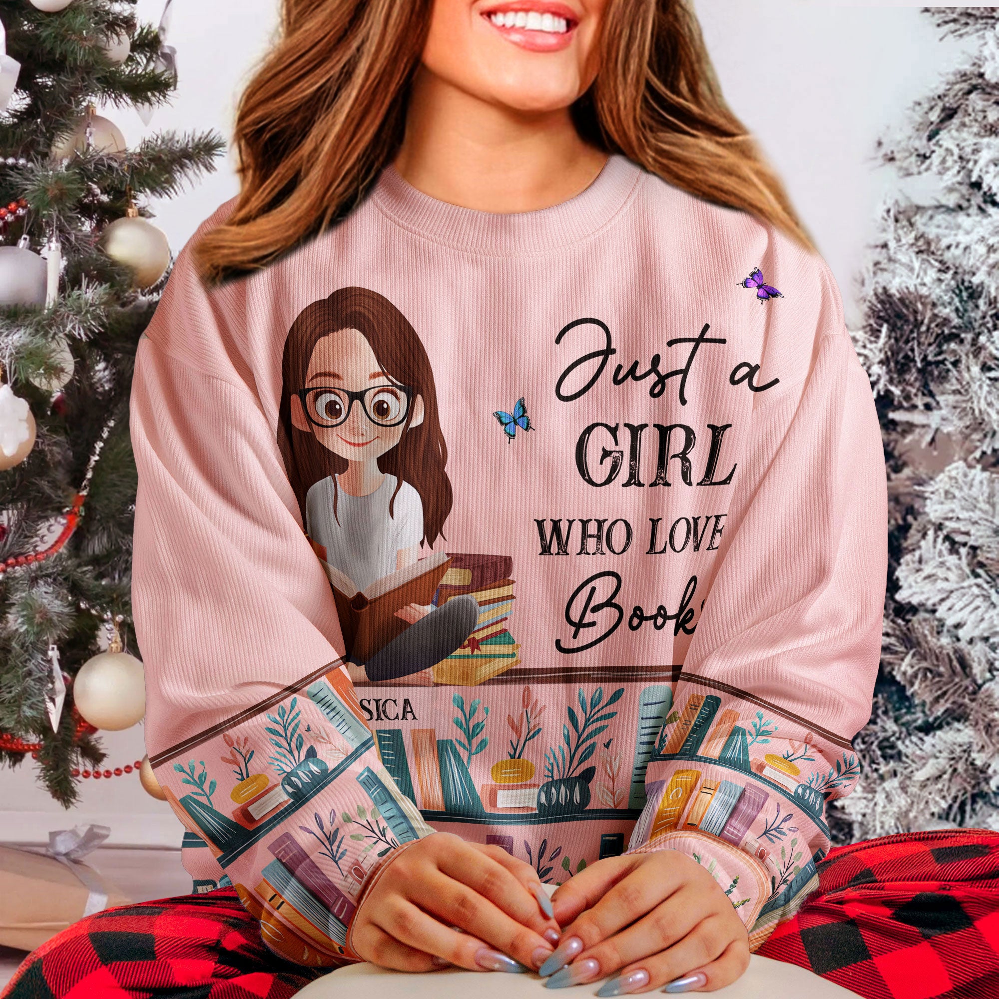 Just A Girl Who Loves Books - Personalized Ugly Sweater - Christmas Gift For Daughter