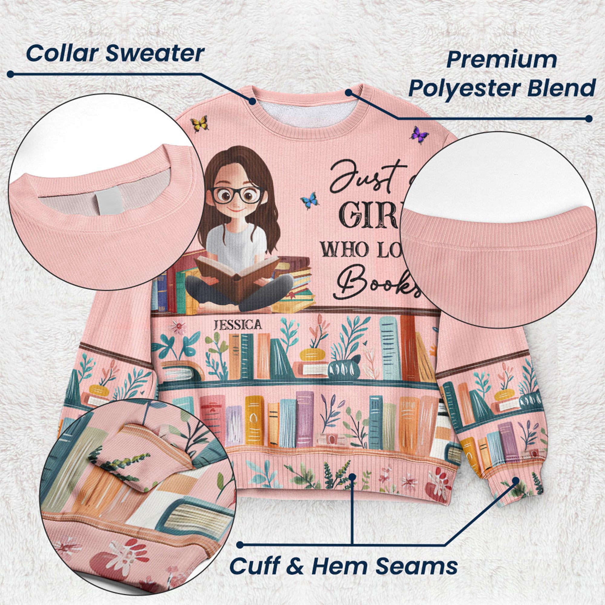 Just A Girl Who Loves Books - Personalized Ugly Sweater - Christmas Gift For Daughter