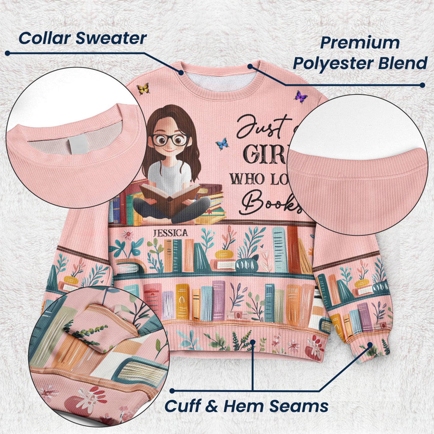 Just A Girl Who Loves Books - Personalized Ugly Sweater - Christmas Gift For Daughter