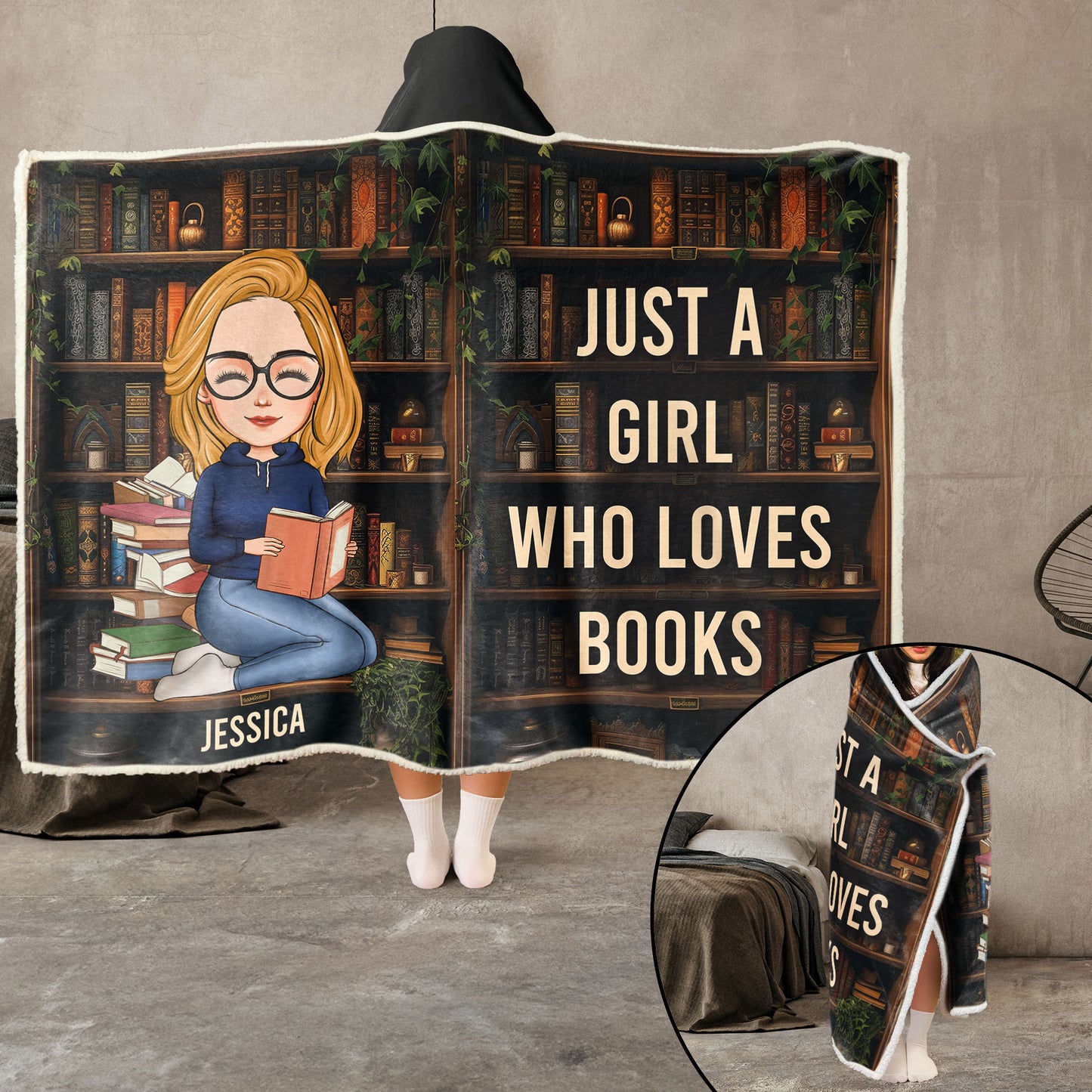 Just A Girl Who Loves Books - Personalized Wearable Blanket Hoodie