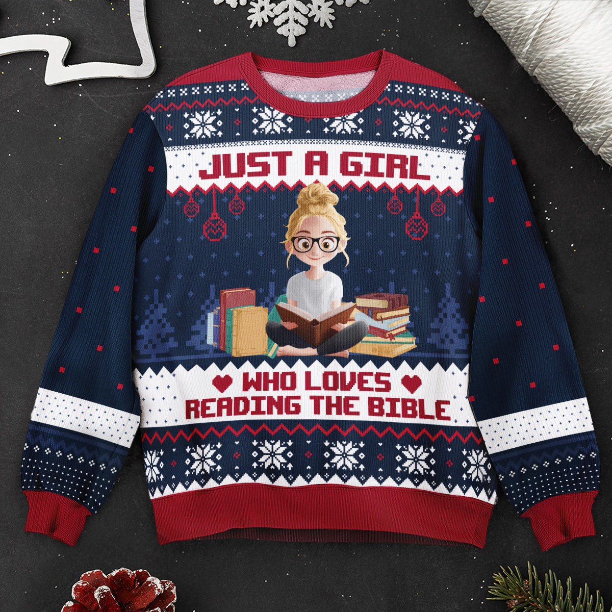Just A Girl Who Loves Reading Bible - Personalized Ugly Sweater