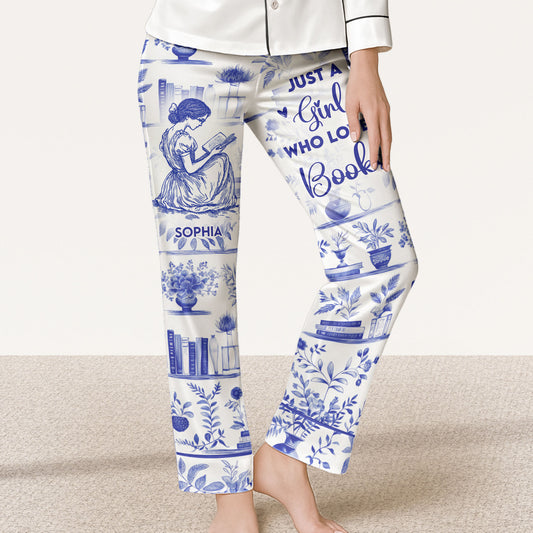 Just A Girl Who Loves Books Toile De Jouy - Personalized Satin Pajama Pants