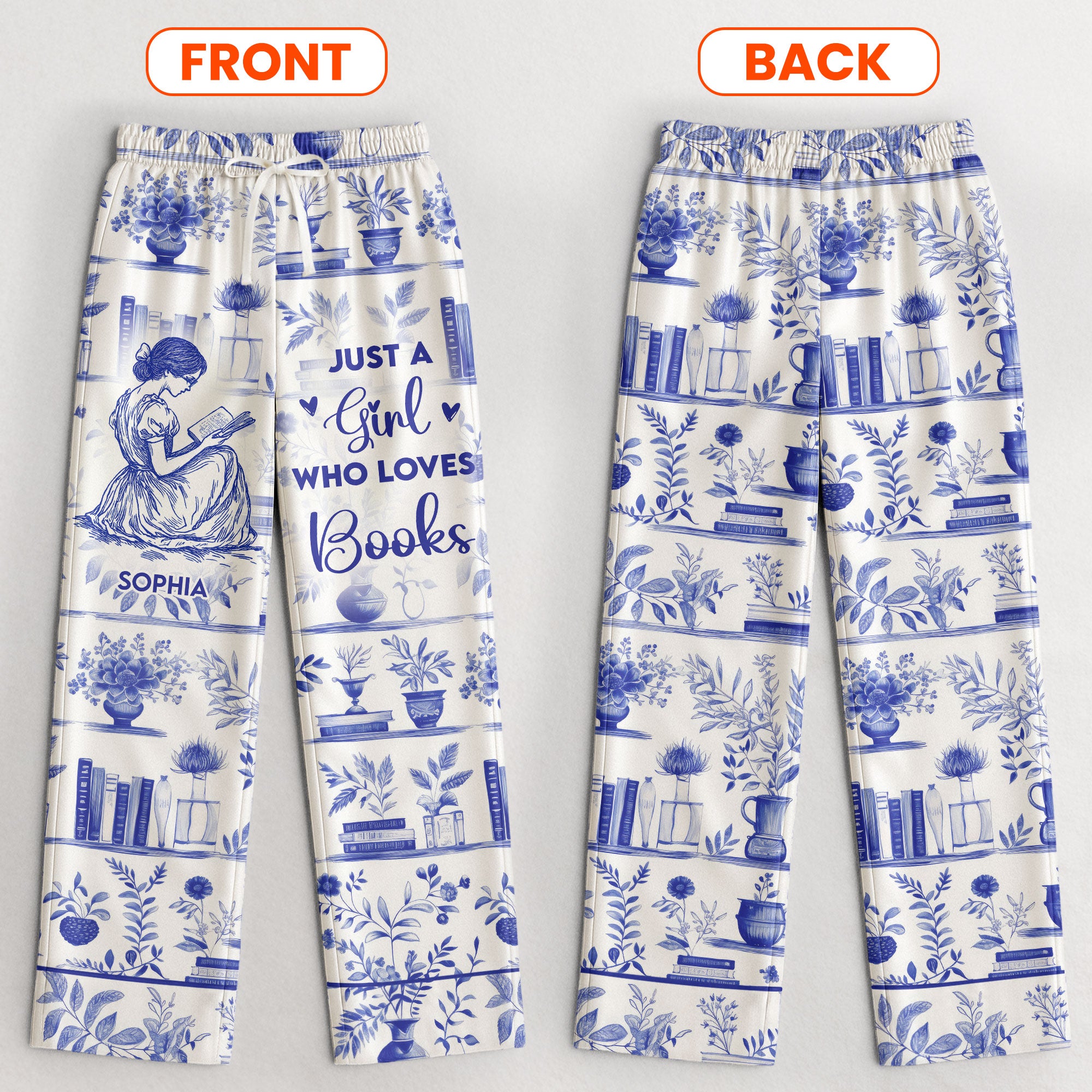 Just A Girl Who Loves Books Toile De Jouy - Personalized Satin Pajama Pants