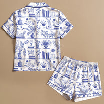 Just A Girl Who Loves Books Toile De Jouy - Personalized Satin Pajama Set