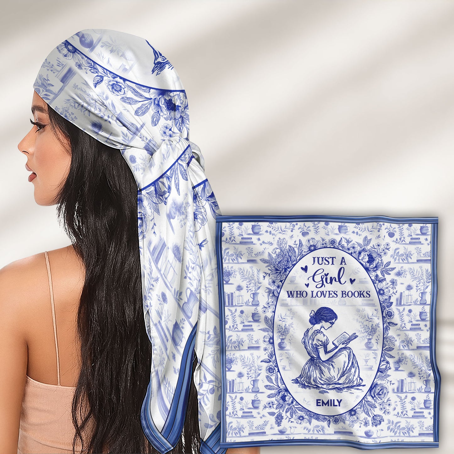 Just A Girl Who Loves Books Toile De Jouy - Personalized Satin Scarf
