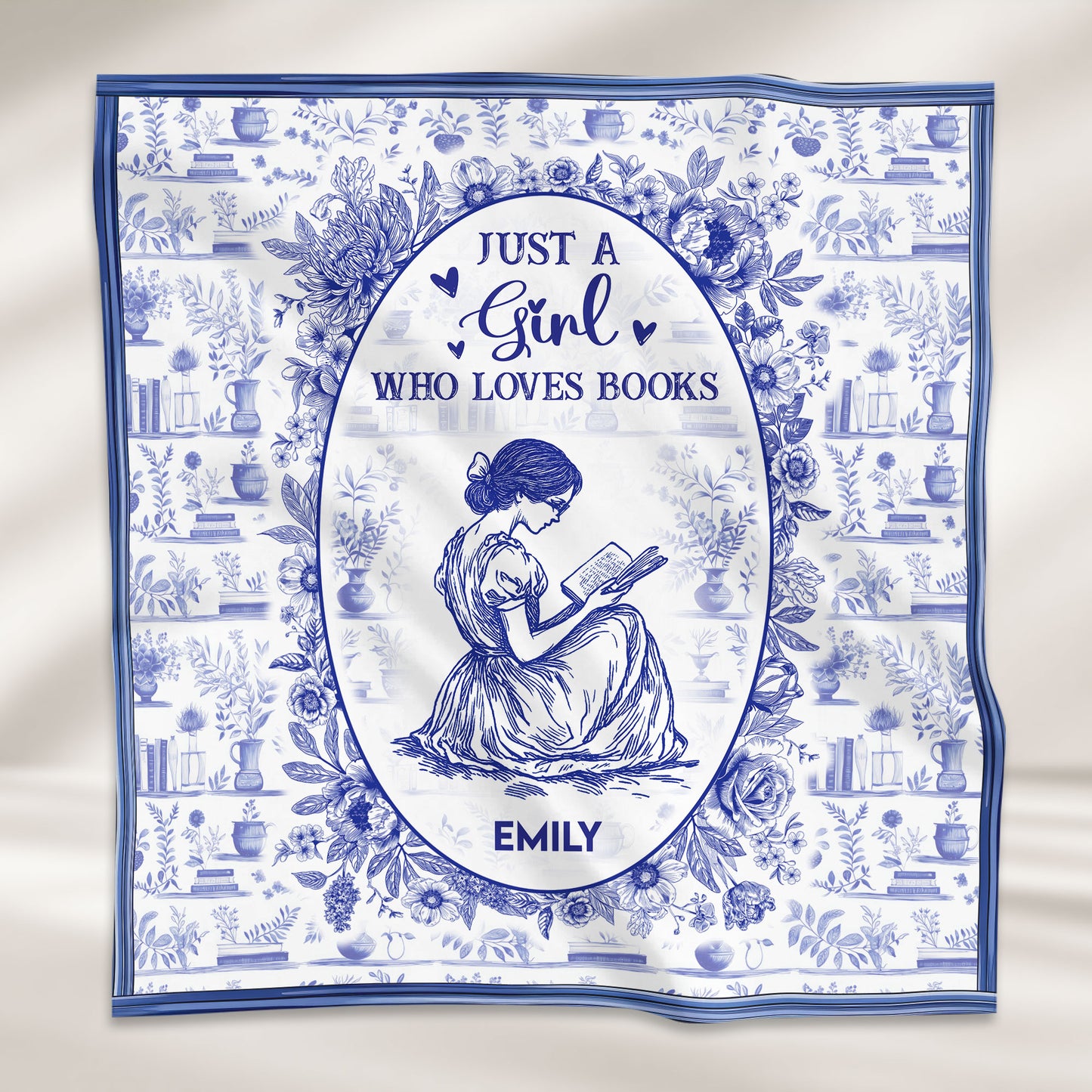 Just A Girl Who Loves Books Toile De Jouy - Personalized Satin Scarf