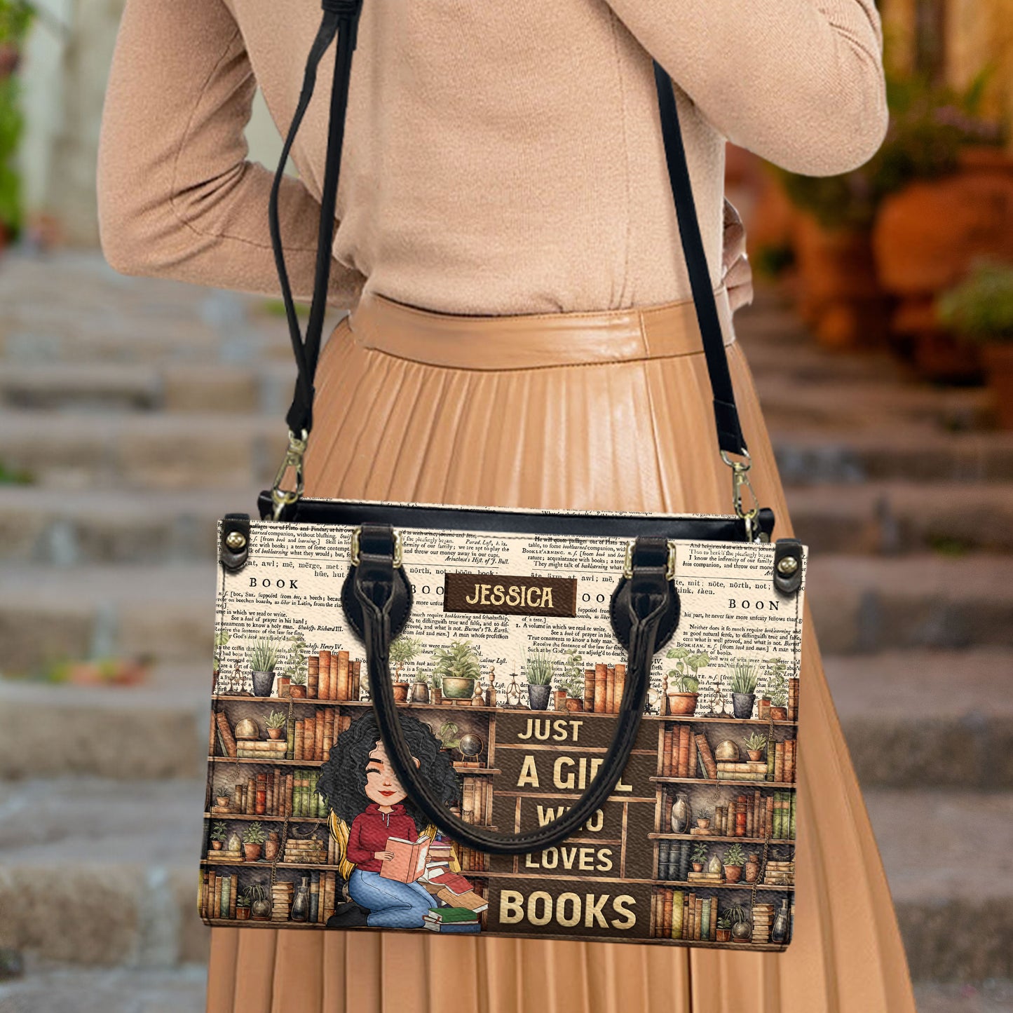 Just A Girl Who Loves Books Vintage - Personalized Leather Bag