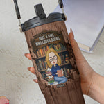Just A Girl Who Loves Books-Wood Effect - Personalized 30oz Tumbler With Handle