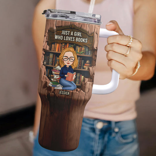 Just A Girl Who Loves Books-Wood Effect - Personalized 40oz Tumbler With Straw