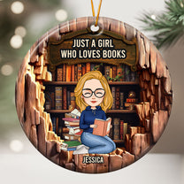 Just A Girl Who Loves Books - Wood Effect - Personalized Ceramic Ornament - Gift For Daughter