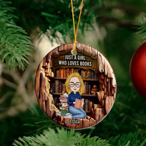 Just A Girl Who Loves Books - Wood Effect - Personalized Ceramic Ornament - Gift For Daughter