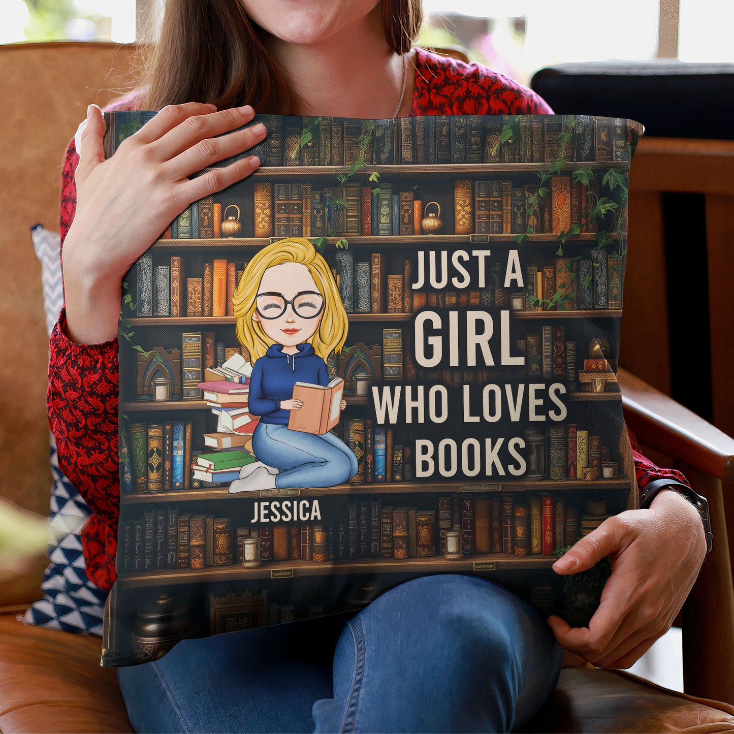 Just A Girl Who Loves Books, Bookshelf - Personalized Pillow (Insert Included)