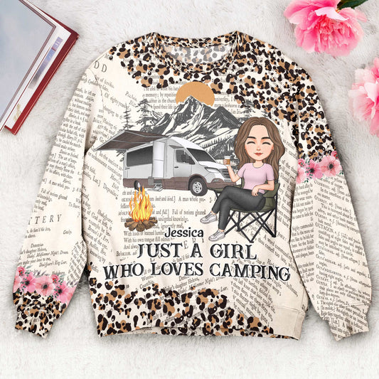 Just A Girl Who Loves Camping Leopard Pattern - Personalized 3D Printed Sweatshirt