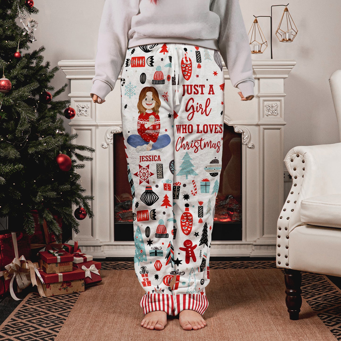 Just A Girl Who Loves Christmas Gift For Her - Personalized Fleece Pajama Pants