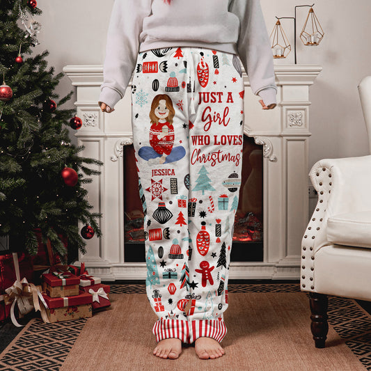 Just A Girl Who Loves Christmas Gift For Her - Personalized Fleece Pajama Pants