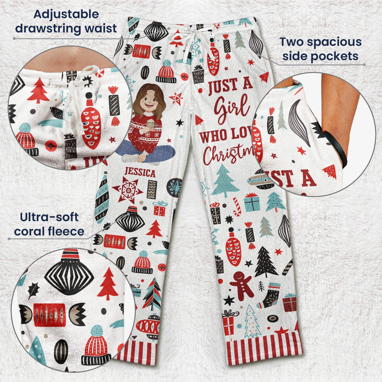 Just A Girl Who Loves Christmas Gift For Her - Personalized Fleece Pajama Pants