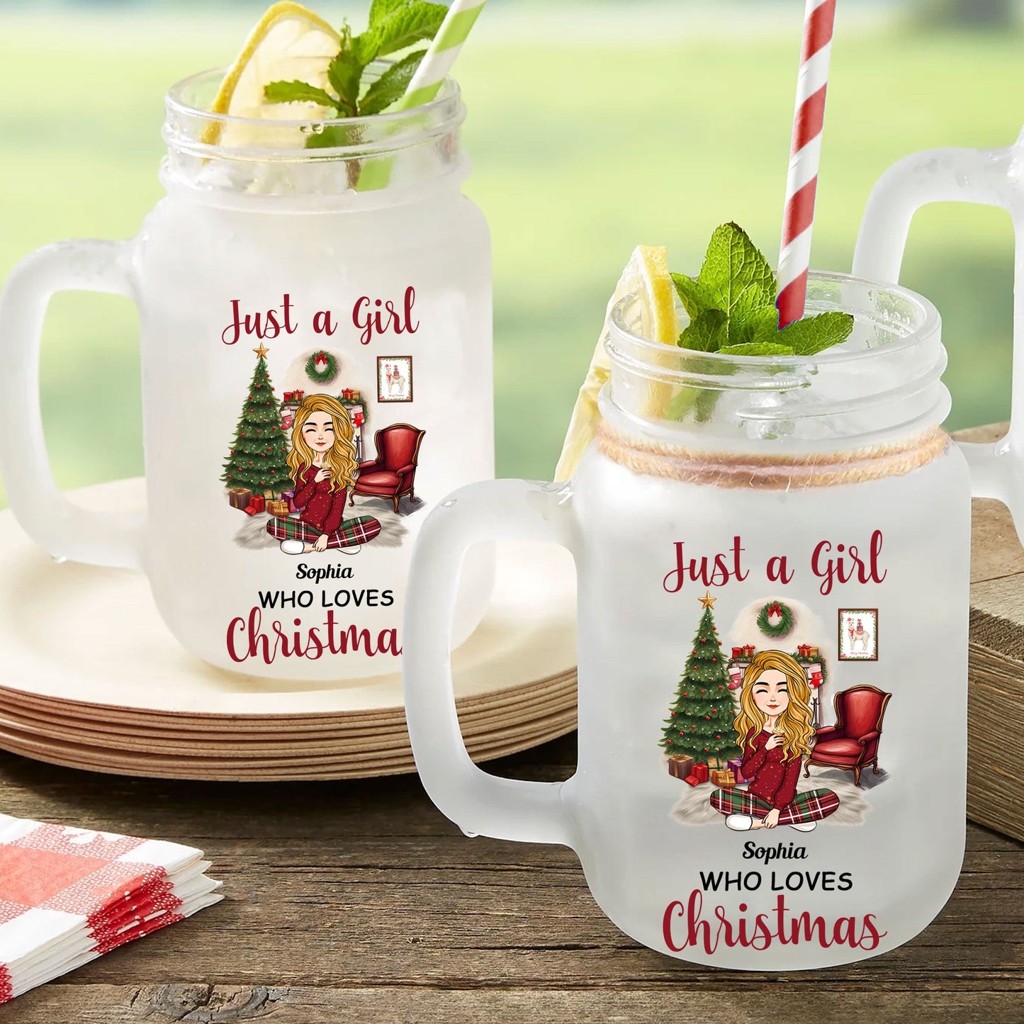 Just A Girl Who Loves Christmas - Personalized Mason Jar Cup With Straw