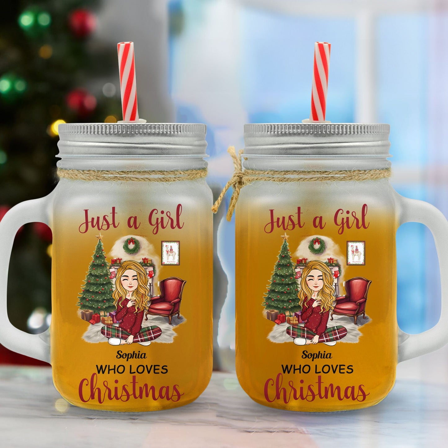 Just A Girl Who Loves Christmas - Personalized Mason Jar Cup With Straw