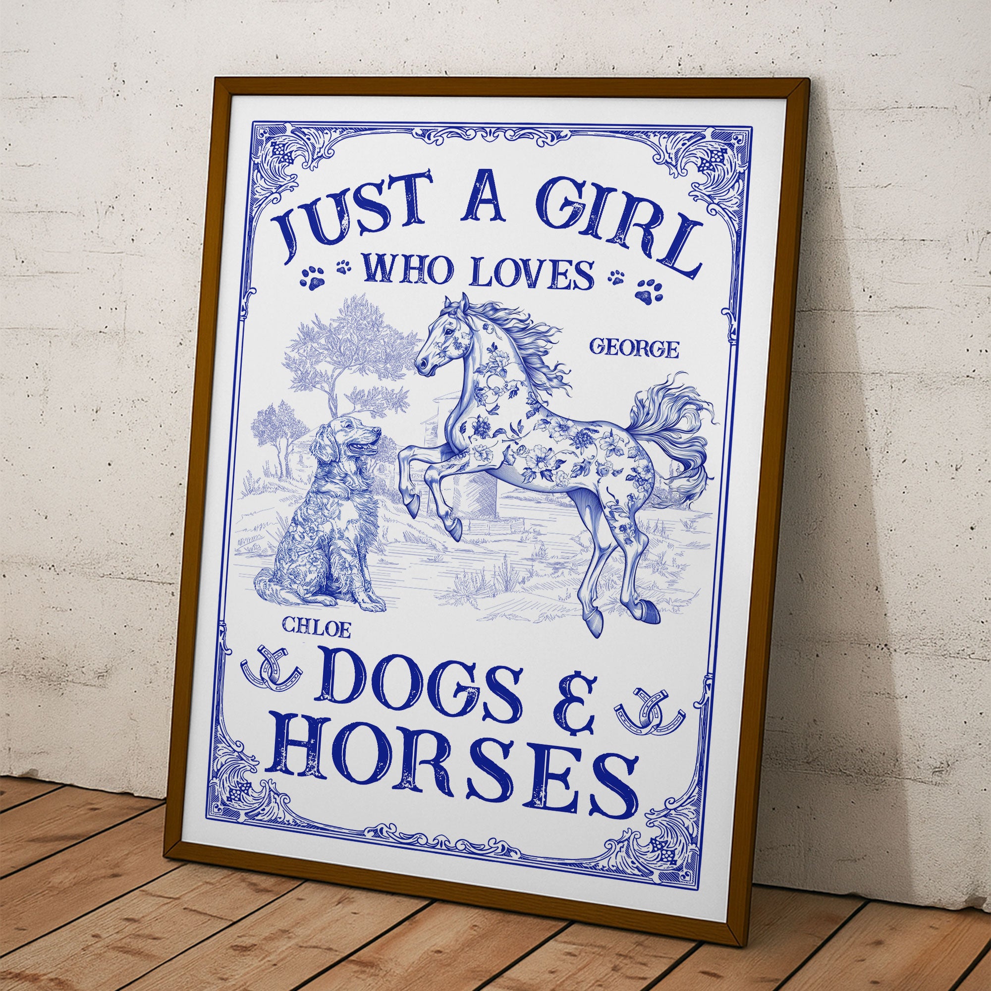 Just A Girl Who Loves Dogs And Horses Toile De Jouy - Personalized Poster